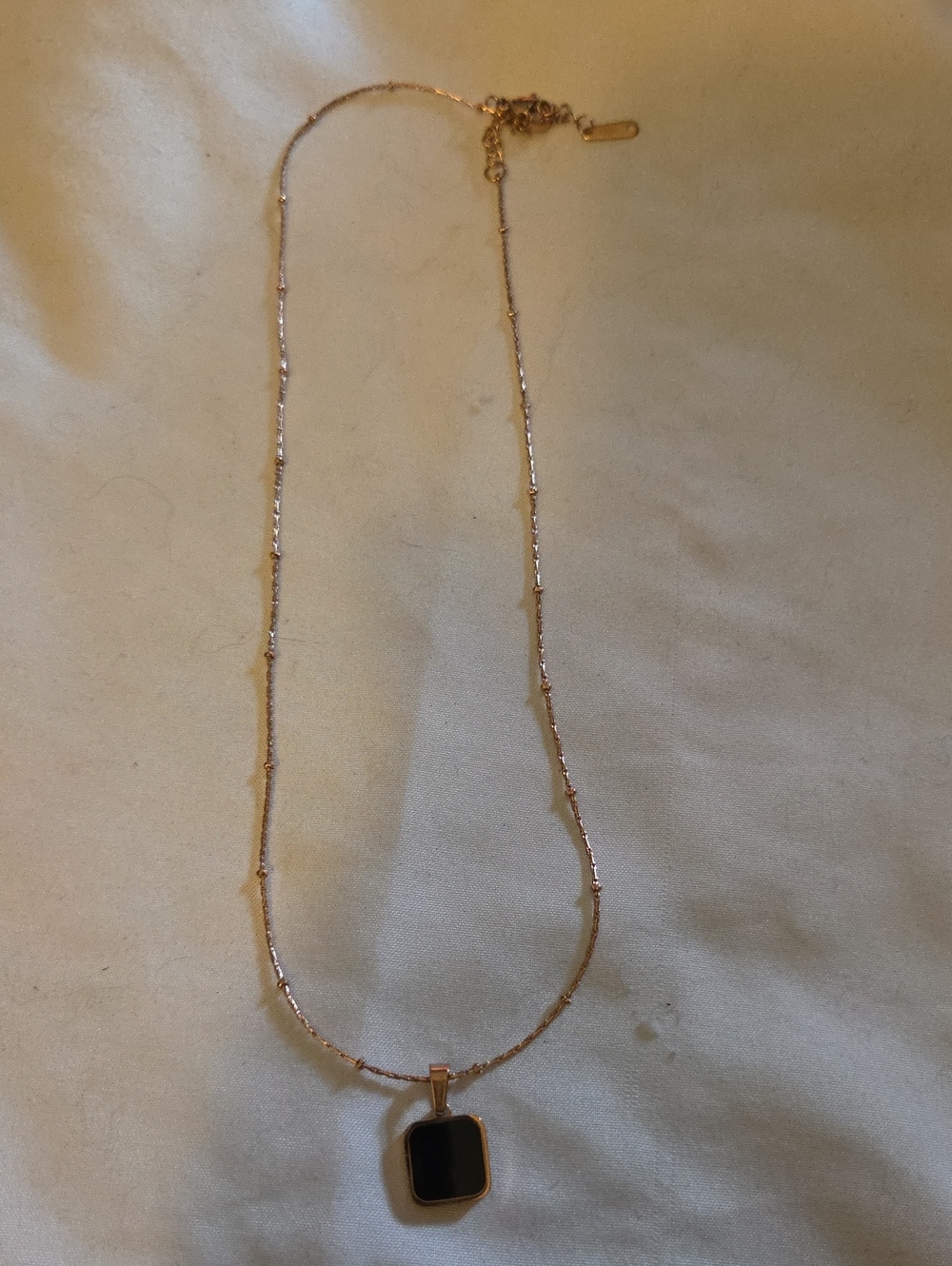Gold-Tone Necklace with Black Square Pendant - Women Jewelry